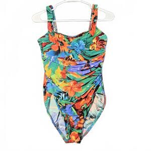 Miraclesuit Swimsuit 10 Foral One Piece Underwire Lined Bra Tummy Control Ruched
